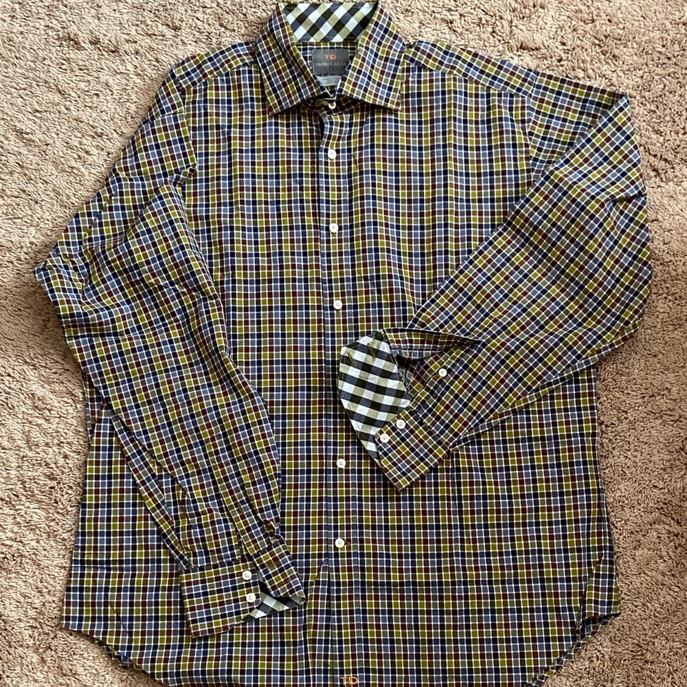 Thomas Dean Men's Vibrant Plaid Button Down Shirt